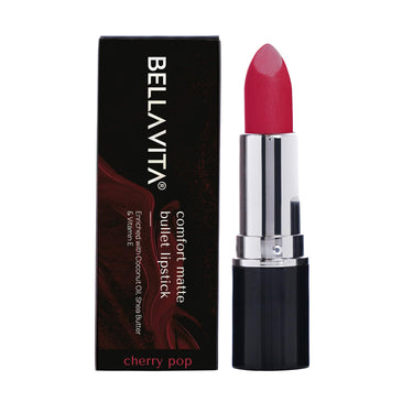 BELLAVITA Comfort Matte Bullet Lipstick| Intense Colour| Creamy Matte Finish| Intense Moisturisation| Smooth Glide | Lipsticks for Women| 4 Hr Stay, Cherry Pop, 4.2 gm